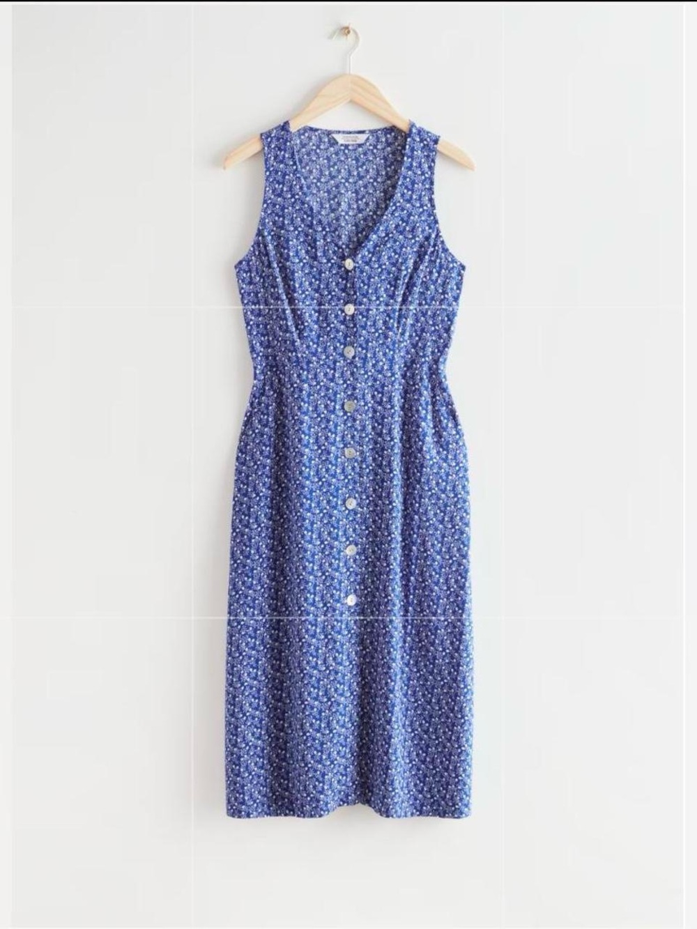 & Other Stories Blue Floral Button-Front Midi Dress